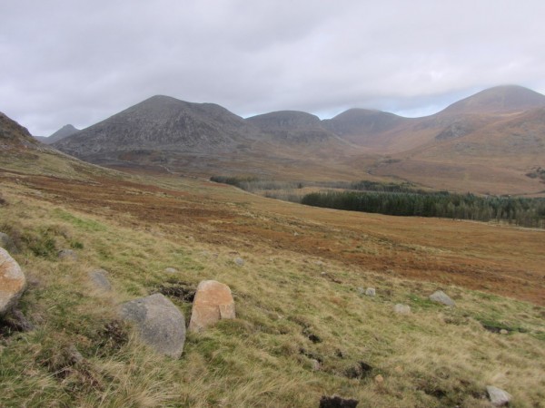 You get some excellent views of Lamagan / Cammedagh and Donard in the distance.