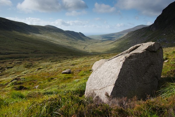 The big boulder at the top of Annalong Valley